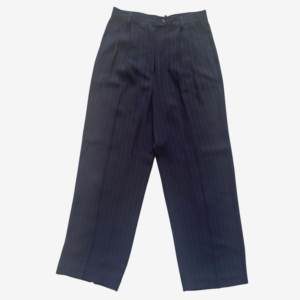 Nouveaux Vintage Navy Pinstripe High Waisted Pleated Straight Pants sz 8 Twee